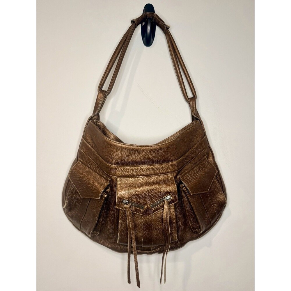 Botkier Bronze Leather Shoulder Bag Large Zipper Pockets GUC!